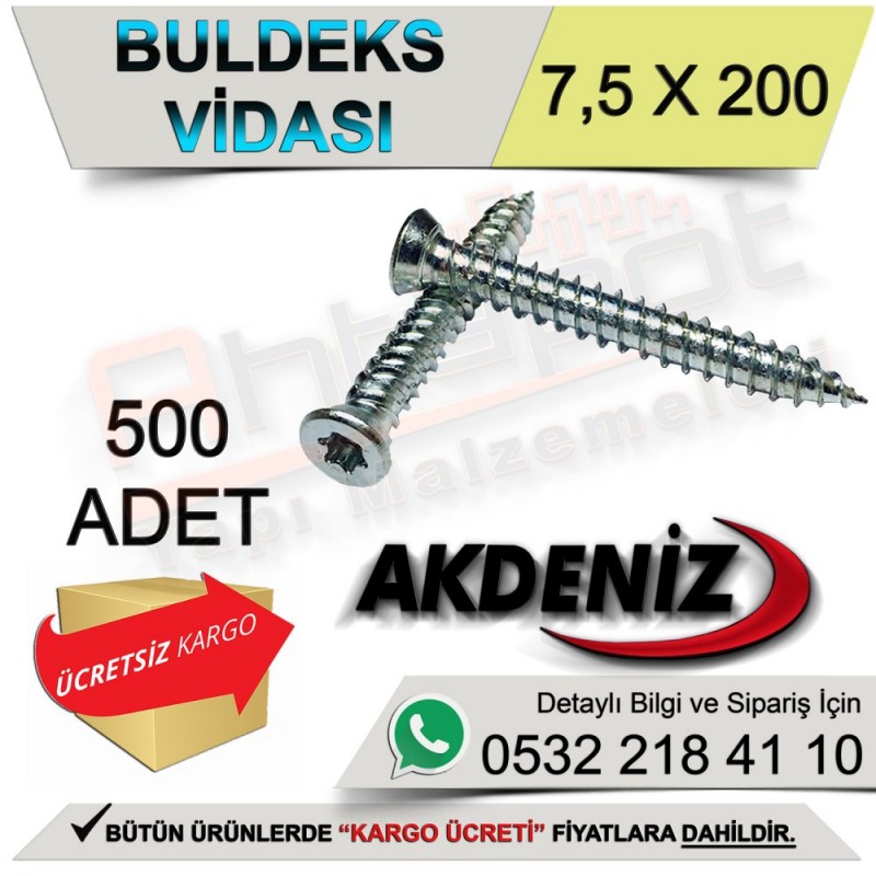 Akdeniz Buldex Montaj Vidası 7,5X200 (500 Adet) - Beton Vidaları - Buldex