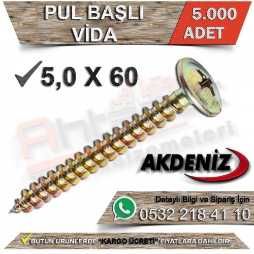 Akdeniz Pul Başlı Vida 5.0X60 (5.000 Adet)