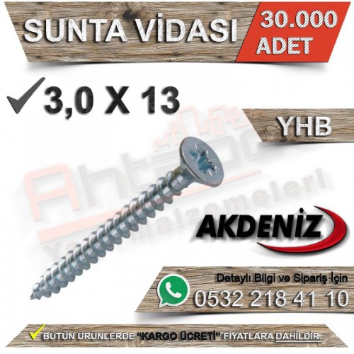 Akdeniz Sunta Vidası 3.0X13 (30.000 Adet)
