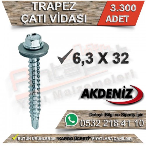 Akdeniz Trapez Çatı Vidası 6,3X32 (3.300 Adet)