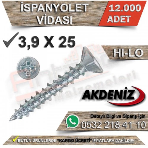 Akdeniz İspanyolet Vidası 3,9X25 (12.000 Adet)