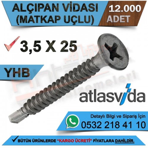 Atlas Alçıpan Vidası Matkap Uçlu Yhb 3,5X25 (12.000 Adet)