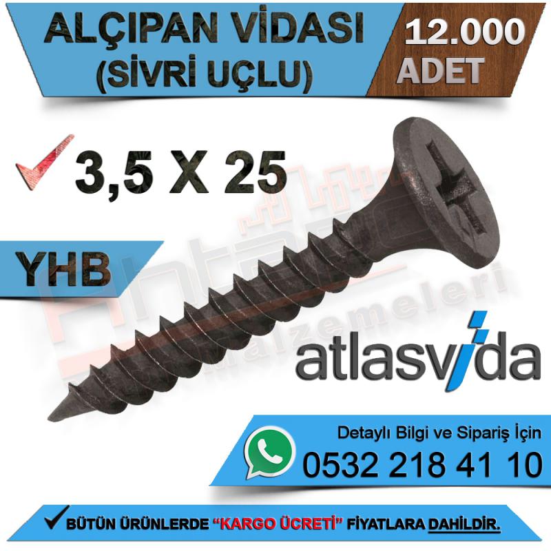 Atlas Alçıpan Vidası Sivri Uçlu Yhb 3,5X25 (12.000 Adet)