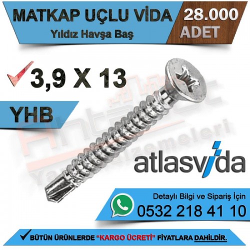 Atlas Matkap Uçlu Vida Yhb 3,9X13 (28.000 Adet)
