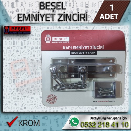 BEŞEL Sürgülü Kapı Emniyet Kilidi ve Zinciri (Parlak Krom)