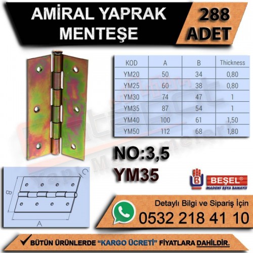 Beşel Amiral Yaprak Menteşe No:3,5 (288 Adet)