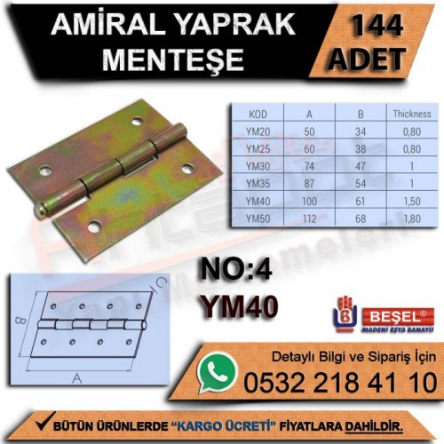 Beşel Amiral Yaprak Menteşe No:4 (144 Adet)