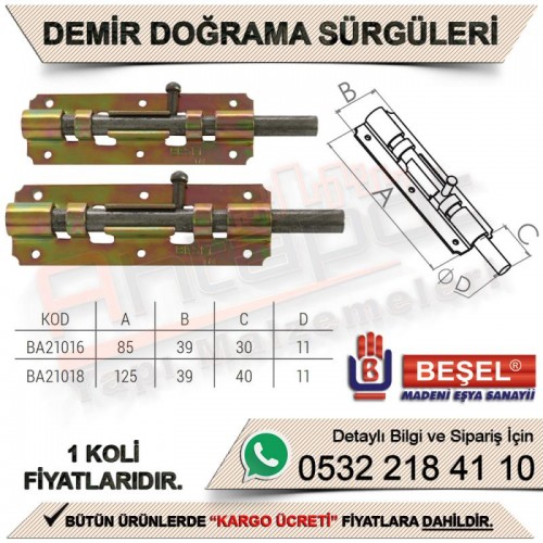 Beşel BA21016 Demir Doğrama Sürgüleri No:16 Demir Doğrama (192 Adet)