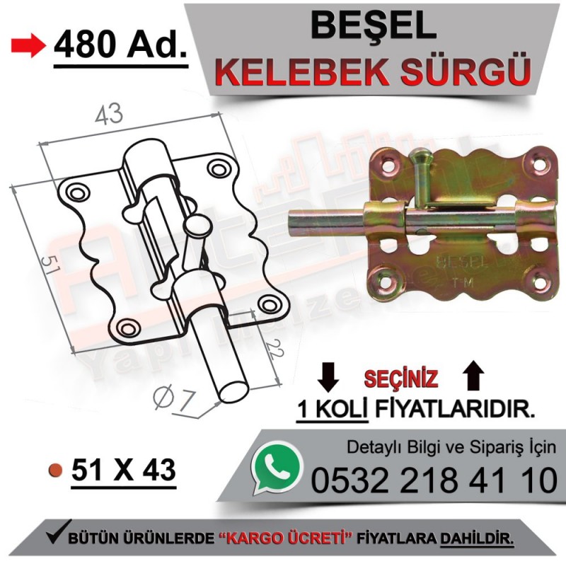 Beşel BA230 Kelebek Sürgü  (480 Adet) - Kapı ve Pencere Sürgüleri