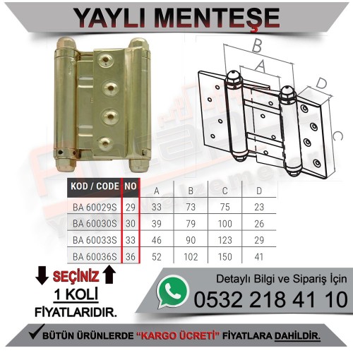 Beşel BA60030ST Yaylı Menteşe Saten No:30 (30 Adet)