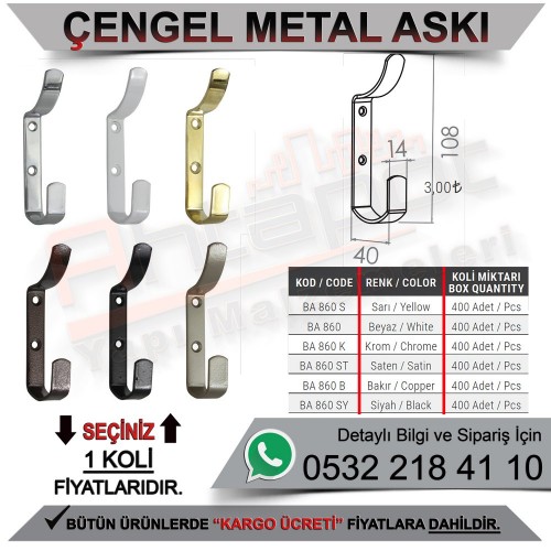 Beşel BA860S Çengel Metal Askı Sarı (400 Adet)