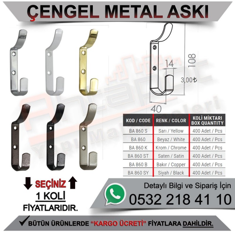 Beşel BA860S Çengel Metal Askı Sarı (400 Adet) - Mobilya Hırdavat
