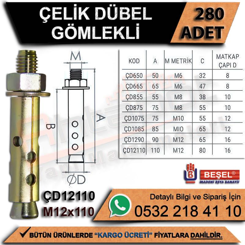 Beşel Çelik Dübel Gömlekli M12x110 (280 Adet) - Metal Dübeller