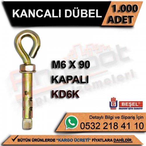 Beşel Kancalı Dübel Kapalı M6x90 (1000 Adet)