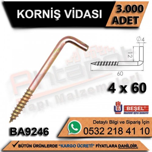 Beşel Korniş Vidası 4x60 (3000 Adet)