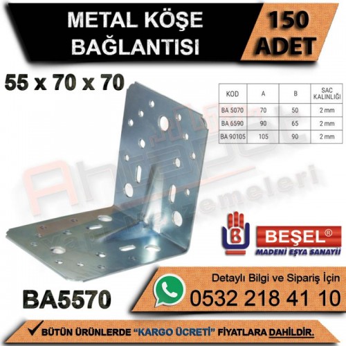 Beşel Metal Köşe Bağlantısı 55x70x70 (150 Adet)