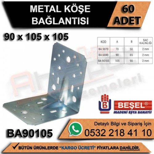 Beşel Metal Köşe Bağlantısı 90x105x105 (60 Adet)