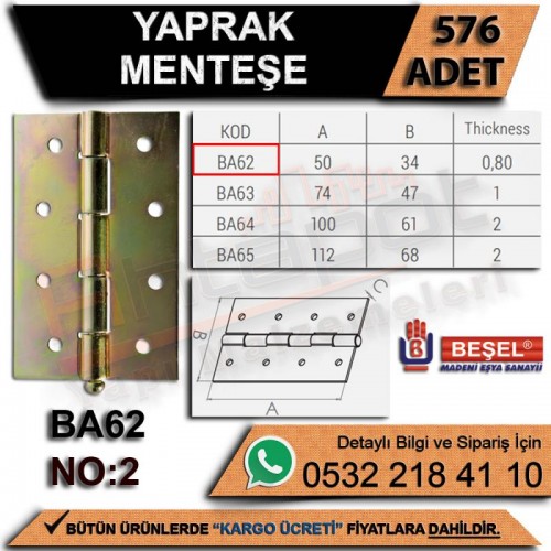Beşel Yaprak Menteşe No:2 (576 Adet)