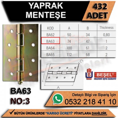 Beşel Yaprak Menteşe No:3 (432 Adet)