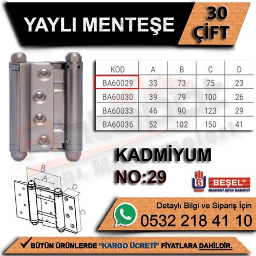 Beşel Yaylı Menteşe Kadmiyum No:29 (30 Çift)