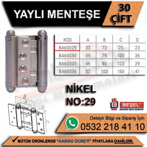 Beşel Yaylı Menteşe Nikel No:29 (30 Çift)