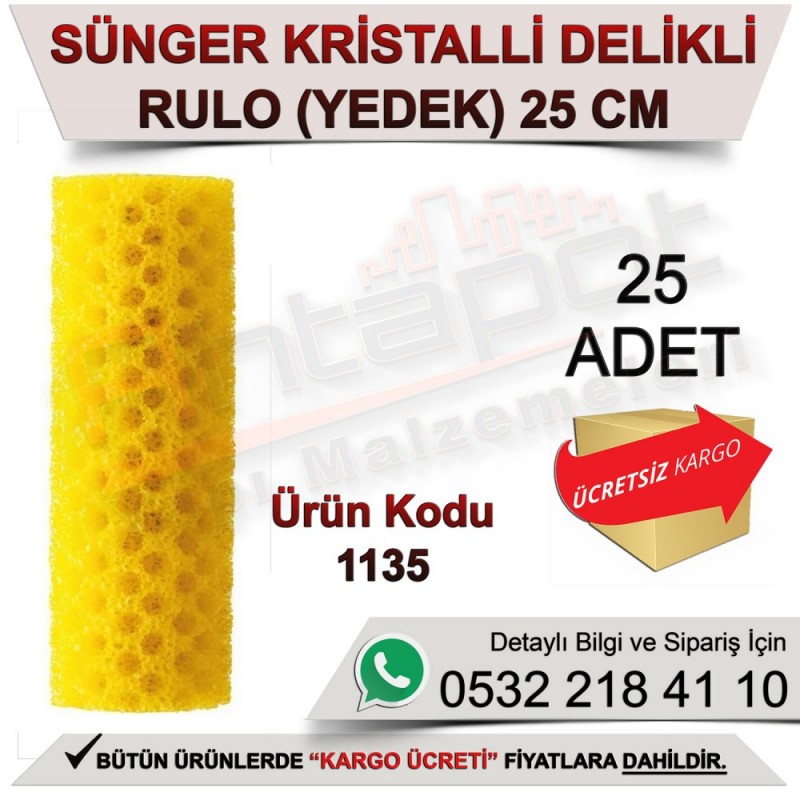 Dekor 1135 Sünger Kristalli Delikli Rulo Yedek 25 Cm (25 Adet) - Rulo ve Fırçalar
