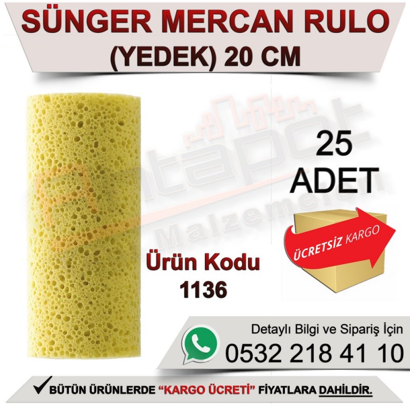 Dekor 1136 Sünger Mercan Rulo Yedek 20 Cm (25 Adet) - Rulo ve Fırçalar