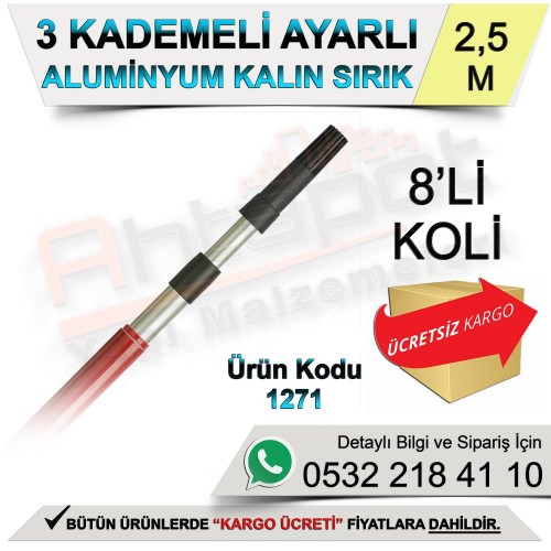 Dekor 1271 3 Kademeli Ayarlı Alüminyum Kalın Sırık 2,5 Mt (8 Adet)