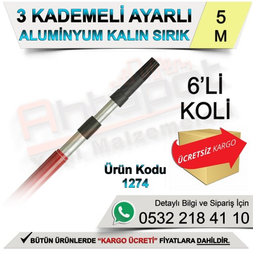 Dekor 1274 3 Kademeli Ayarlı Alüminyum Kalın Sırık 5 Mt (6 Adet)