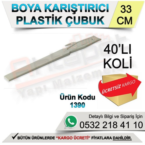 Dekor 1390 Boya Karıştırıcı Plastik Cubuk 33 Cm (40 Adet)