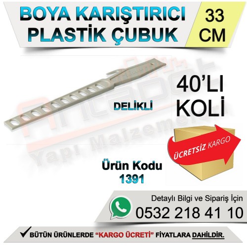 Dekor 1391 Boya Karıştırıcı Delikli Plastik Cubuk 33 Cm (40 Adet)