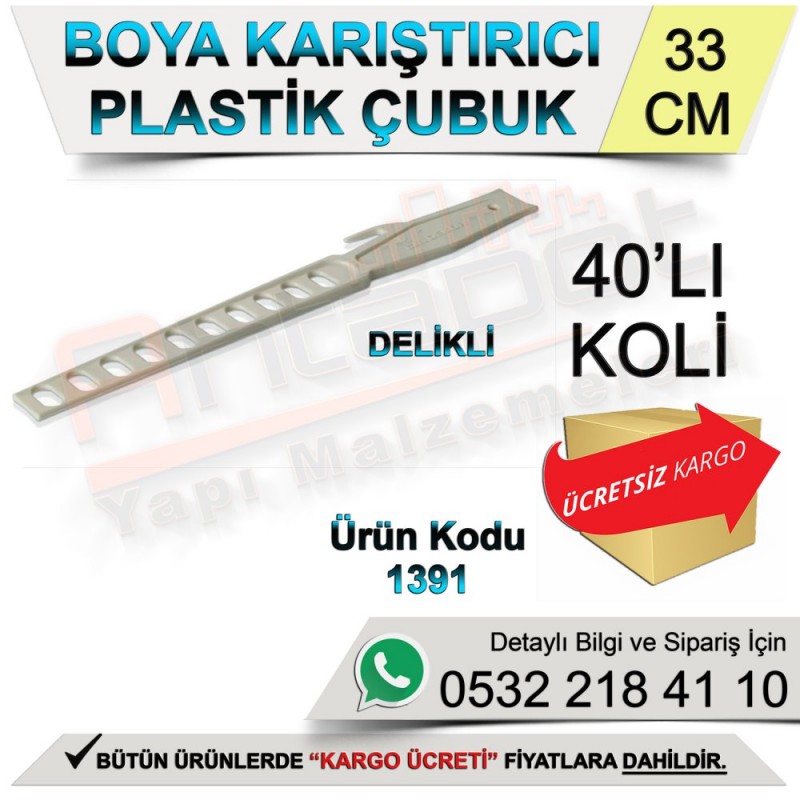 Dekor 1391 Boya Karıştırıcı Delikli Plastik Cubuk 33 Cm (40 Adet) - Mekanik El Aletleri
