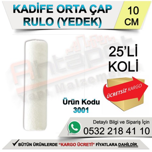 Dekor 3001 Kadife Orta Çap Rulo Yedek 10 Cm (25 Adet)