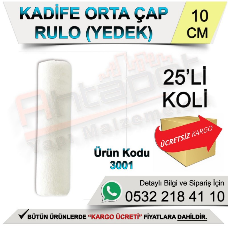 Dekor 3001 Kadife Orta Çap Rulo Yedek 10 Cm (25 Adet) - Rulo ve Fırçalar
