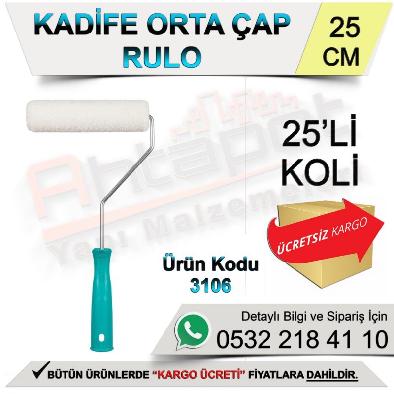 Dekor 3106 Kadife Orta Çap Rulo 25 Cm (25 Adet) - Rulo ve Fırçalar
