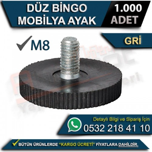 Düz Bingo Mobilya Ayak M8 Gri (1000 Adet)