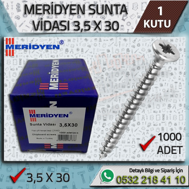 MERİDYEN Sunta Vidası (3,5x30 mm, 1000 Adet)