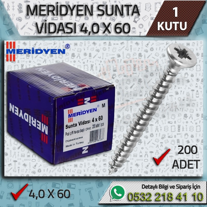 Meridyen 4,0x60 Yapısal Montaj Vidası (200 Adet)