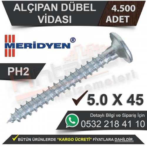 Meridyen Alçıpan Dübel Vidası 5.0X45 (4.500 Adet)