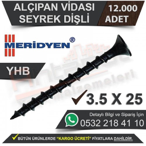 Meridyen Alçıpan Vidası Seyrek Dişli 3.5X25 (12.000 Adet)