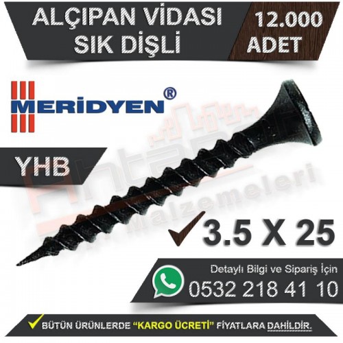 Meridyen Alçıpan Vidası Sık Dişli 3.5X25 (12.000 Adet)