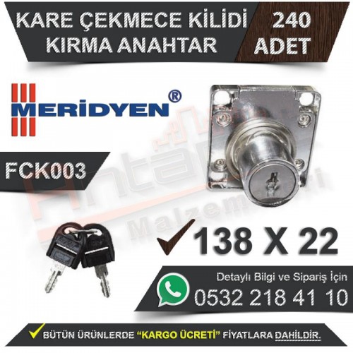 Meridyen Çekmece Kilidi Kare (Kırma Anahtar) 138X22 (240 Adet)