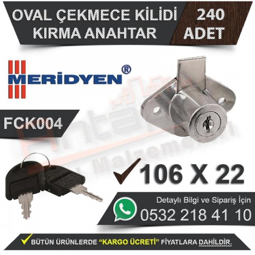 Meridyen Çekmece Kilidi Oval (Kırma Anahtar) 106X22 (240 Adet)