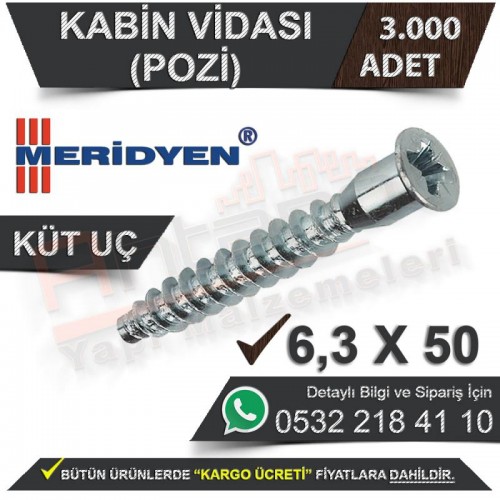 Meridyen Kabin Vidası 6.3X50 (Pozi) Küt Uç (3.000 Adet)