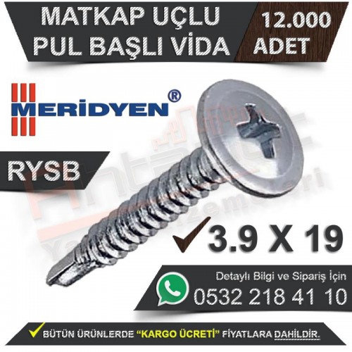 Meridyen Matkap Uçlu Vida Pul Başlı Rysb 3,9X19 (12.000 Adet)