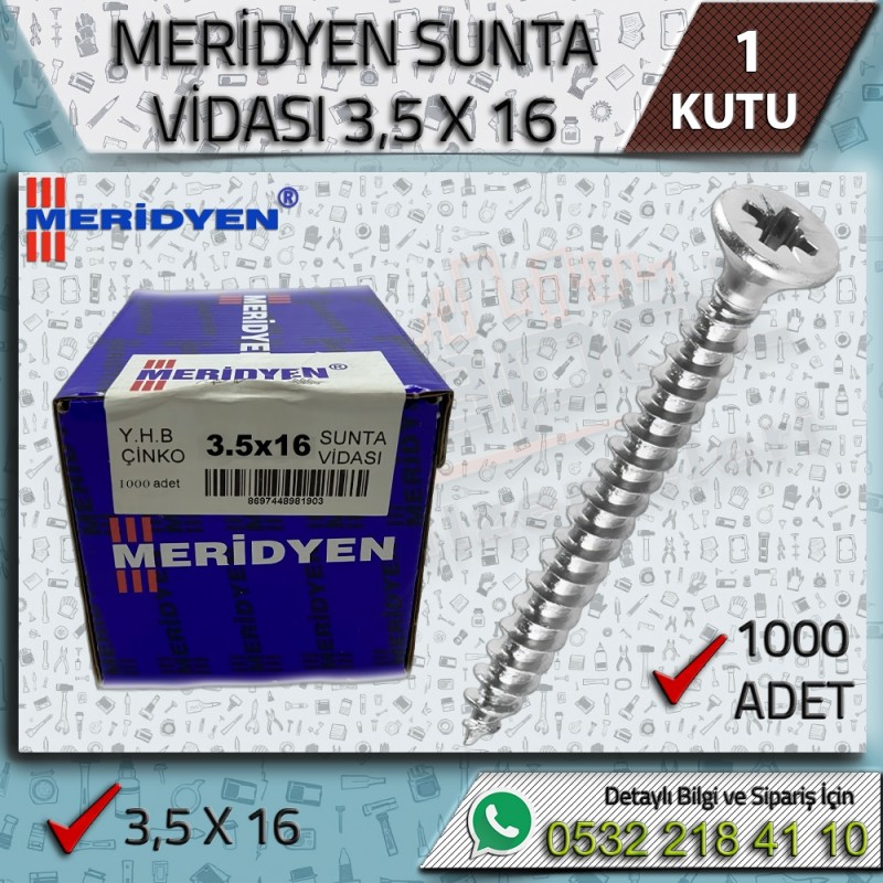 Meridyen Sunta Vidası 3,5X16 | 1000 Adet