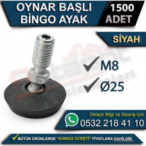 Oynar Başlı Bingo Mobilya Ayak M8 Siyah Ø25 (1500 Adet)