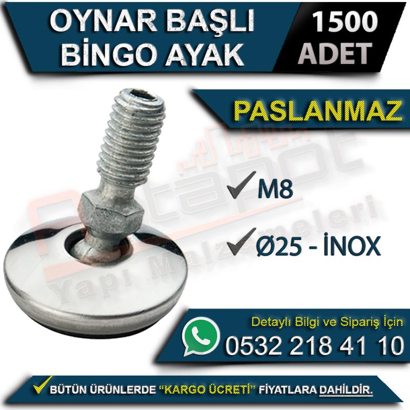 Oynar Başlı Paslanmaz Bingo Ayak M8 Ø25 İnox (1500 Adet) - Mobilya Ayakları