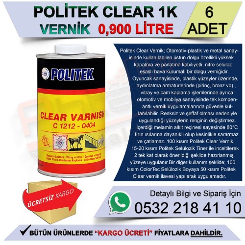 Politek 1K Clear Vernik 0,900 Lt (6 Adet)