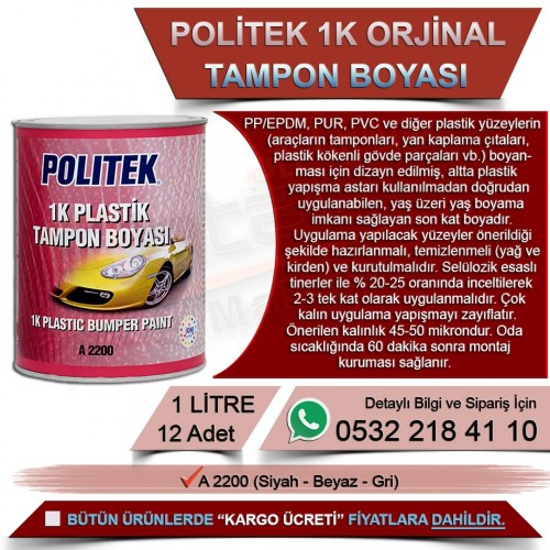 Politek 1K Orijinal Plastik Tampon Boyası 1 Lt Siyah (12 Adet)